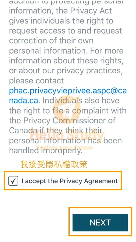 勾選【I accept the Privacy Agreement】，點選【NEXT】