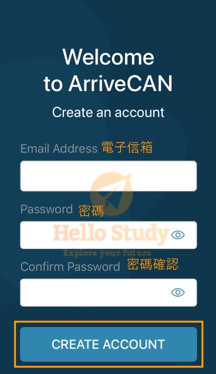 輸入要申請帳號的Email Address，輸入要設定密碼Password兩次，點選【CREATE ACCOUNT】