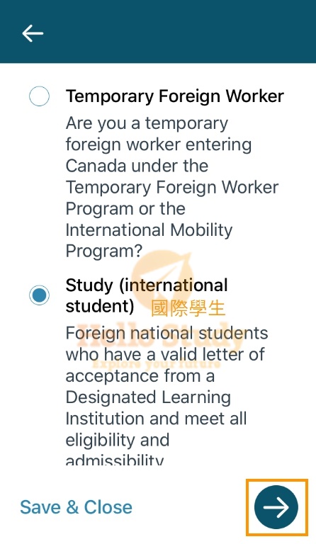 國際學生選擇Study (international student)，點選【→】